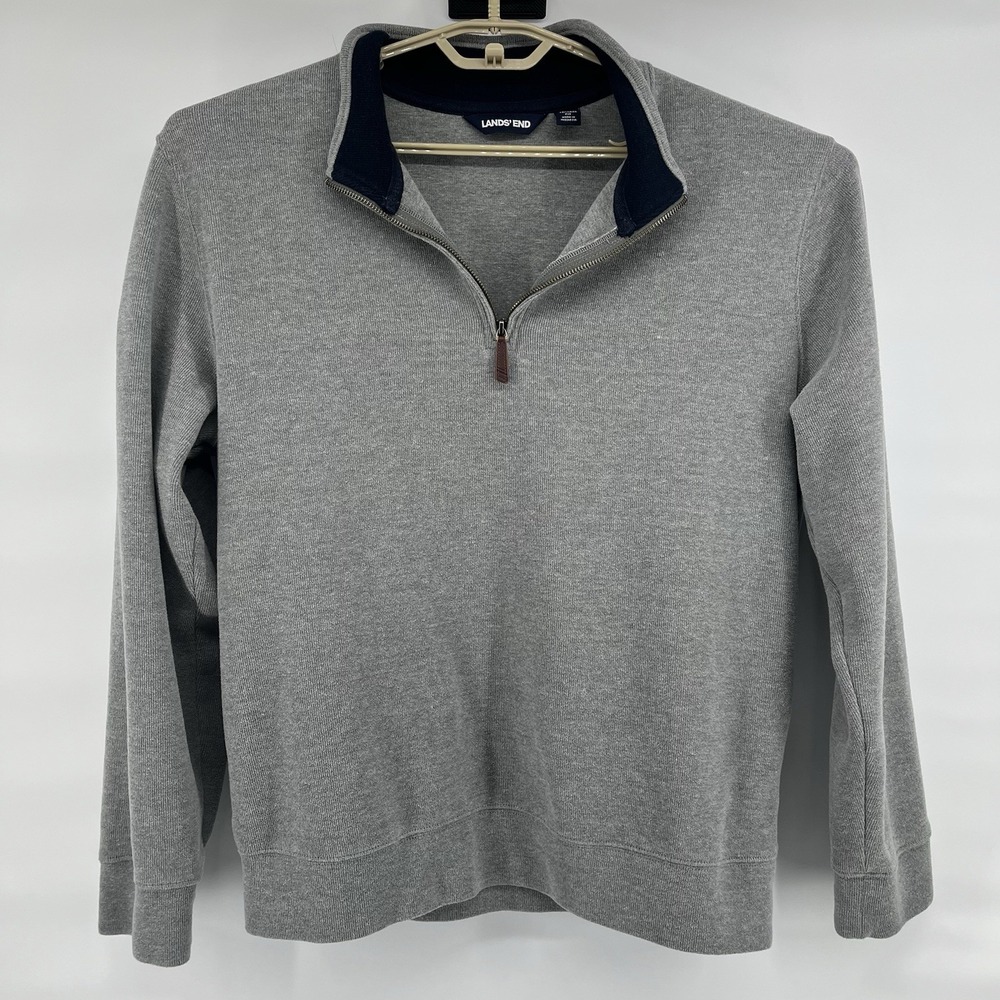 Lands' End Men's 1/4 Zip Ribbed Sweater Size XL 46-48 Tailored Fit Gray Pullover